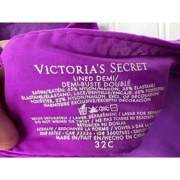Victoria’s Secret Lined Demi Bra 32C Purple Black Lace. 1261 - Picture 2 of 2